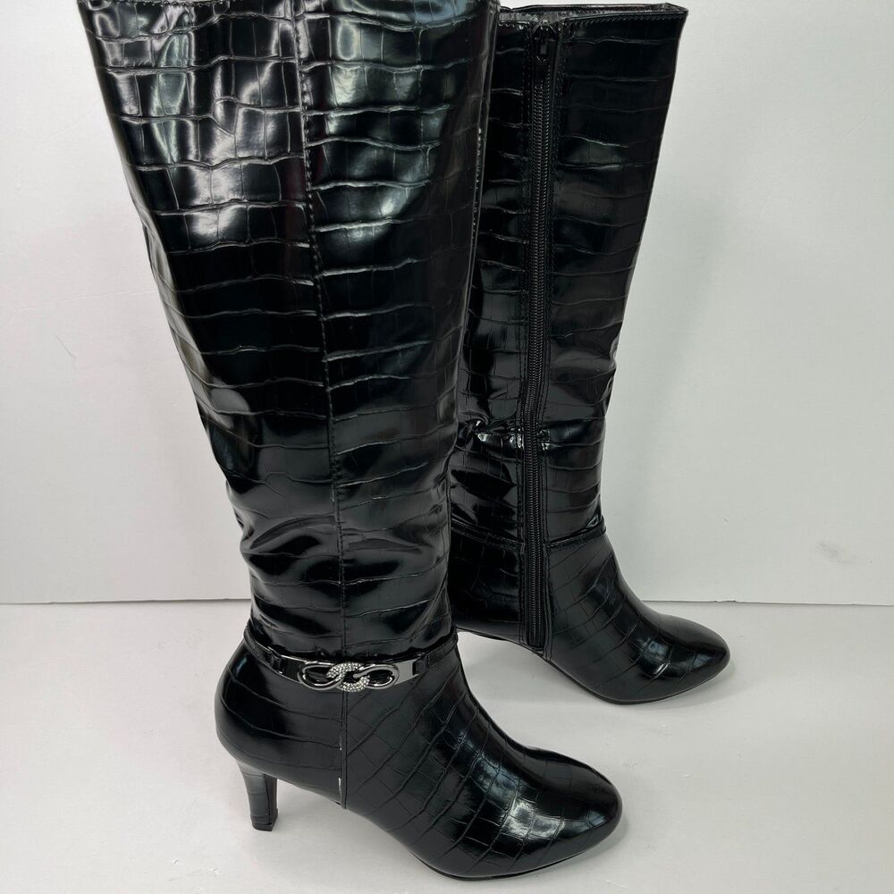 Karen Scott Womens Hannap Dressy Tall Mid-Calf Boots Black Croco 5M #601